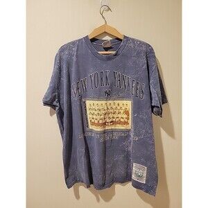 VTG 90s Nutmeg Mills NY Yankees Cooperstown T-Shirt XL Acid Blue Single Stitch
